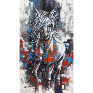 Momin Khan, 20 x 36 Inch, Acrylic on Canvas, Horse Painting, AC-MK-098
